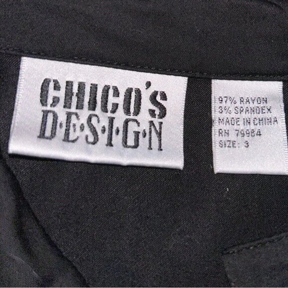 VTG Chicos Design Sz 3 (XL) Shiny Black Snap Front Shirt Jacket Stretch EUC - Picture 8 of 9
